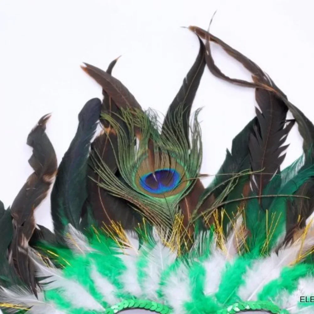 LOT 6 Masqquerade Mardi Gras Mask Adult Feathered Sequins Red Blue Green Orange